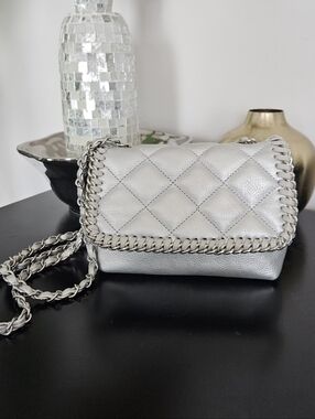 Steve Madden Quilted Metallic Silver Chain Shoulder Bag